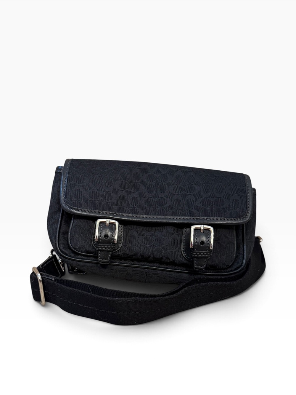 Coach F70283 Black Signature Jacquard Buckle Messenger Crossbody Bag Y2K